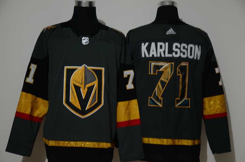 Vegas Golden Knights 71 Karlsson Adidas Men gold black NHL Jersey print
